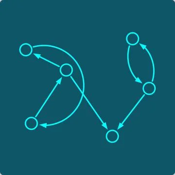 Directed Graph Icon - Nodes Linked by One-Way Arrows 库存插图