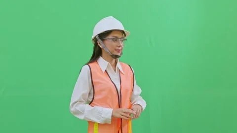 Directing Project Traffic Hand Signals for Machinery Female Worker Stock-Footage 331863943