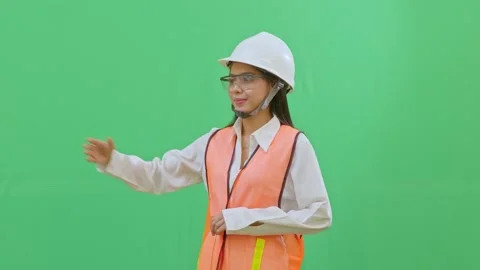 Directing Project Traffic Hand Signals for Machinery Female Worker Video stock 331864245