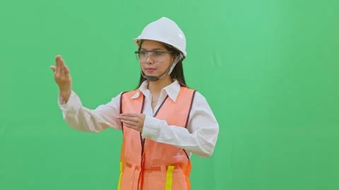 Directing Project Traffic Hand Signals for Machinery Female Worker Stock Footage 331864487