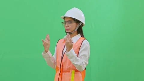 Directing Project Traffic Hand Signals for Machinery Female Worker Video stock 331864502