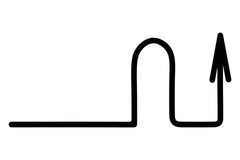Direction arrow in a circular detour, and then in a square to the right and up. 스톡 일러스트