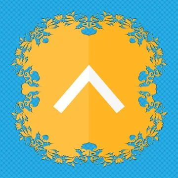 Direction arrow up . Floral flat design on a blue abstract background with place Stock Illustration