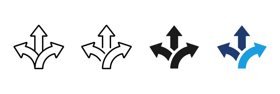 Direction arrow icon with multiple paths. Choice and decision making symbol.. Illustrazione stock