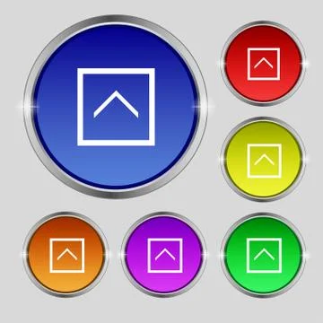 Direction arrow up icon sign. Round symbol on bright colourful buttons. Vecto イラスト素材