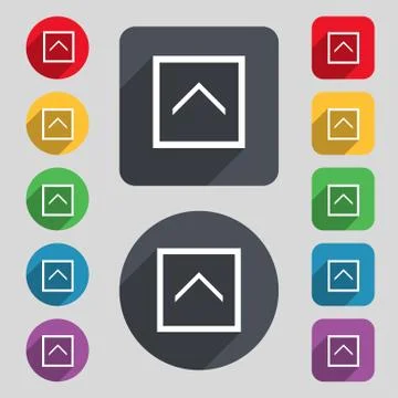Direction arrow up icon sign. A set of 12 colored buttons and a long shadow.  스톡 일러스트