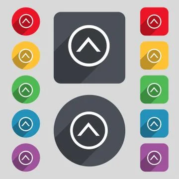 Direction arrow up icon sign. A set of 12 colored buttons and a long shadow.  Illustrazione stock