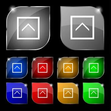 Direction arrow up icon sign. Set of ten colorful buttons with glare. Vector イラスト素材