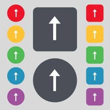 Direction arrow up icon sign. A set of 12 colored buttons. Flat design. Vecto 스톡 일러스트