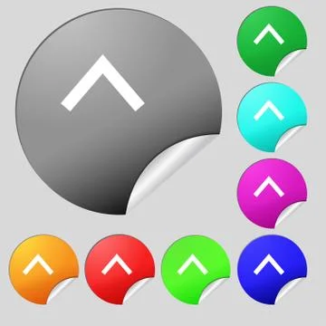 Direction arrow up  icon sign. Set of eight multi-colored round buttons, stic 스톡 일러스트