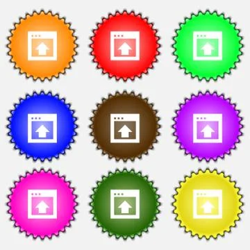 Direction arrow up  icon sign. A set of nine different colored labels. Vector 스톡 일러스트