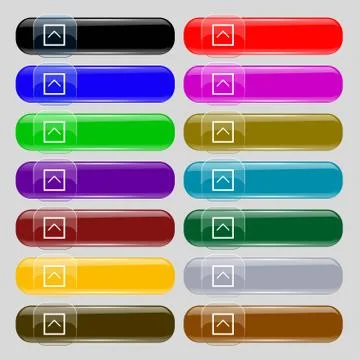 Direction arrow up icon sign. Set from fourteen multi-colored glass buttons with 스톡 일러스트