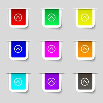 Direction arrow up icon sign. Set of multicolored modern labels for your design. イラスト素材