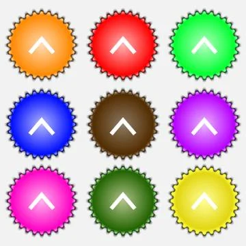 Direction arrow up icon sign. A set of nine different colored labels. 스톡 일러스트