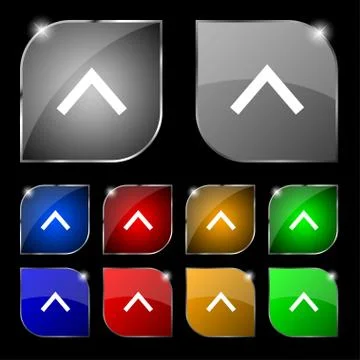 Direction arrow up icon sign. Set of ten colorful buttons with glare. イラスト素材