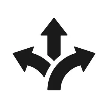 Direction arrows icon showing multiple paths and route choices. Choice and .. Illustrazione stock