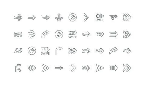 Direction arrows, navigation sign to right, turn and down, forward line icon set Stock Illustration