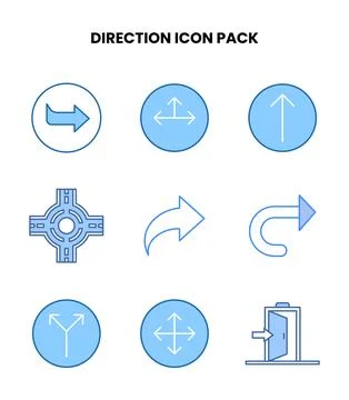 Direction Blue Collection Icons Pack Stock Illustration