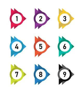 Direction bullet point set template design 1 to 9 Stock Illustration