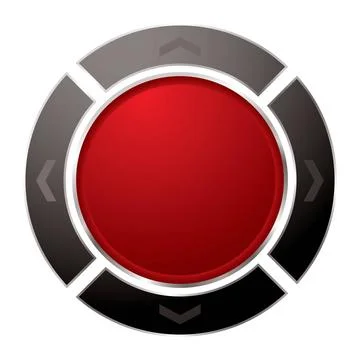 Direction button Red power button with black surround with arrow and white... Stock Photos