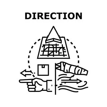 Direction concept flat black vector illustration Stock Illustration