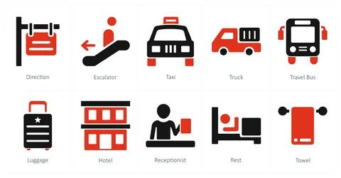 Direction, escalator, taxi Stock Illustration