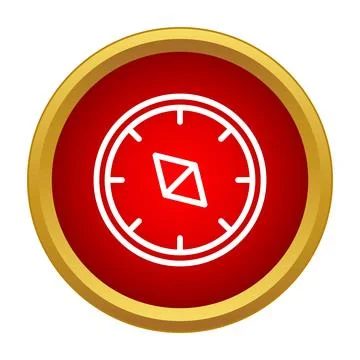 Direction finding compass line icon on red button 스톡 일러스트