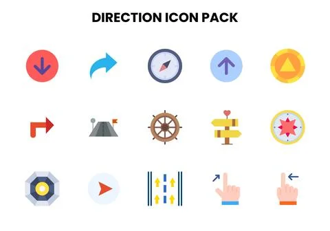 Direction Flat Scalable Icons Pack Illustrazione stock