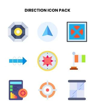 Direction Flat Vector Icons Pack Stock Illustration