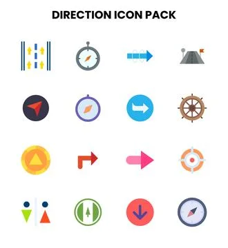 Direction Flat Vector Icons Pack Stock Illustration