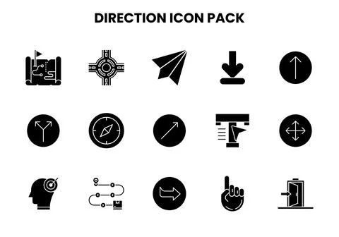 Direction Glyph Bundle Icons Pack Stock Illustration