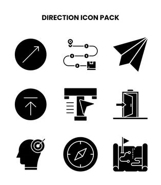 Direction Glyph Design Icons Pack 스톡 일러스트