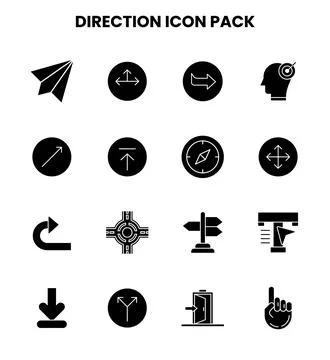 Direction Glyph Icons Pack Stock Illustration