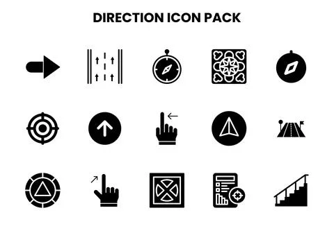 Direction Glyph Icons Pack Stock Illustration
