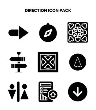 Direction Glyph UI Icons Pack Stock Illustration