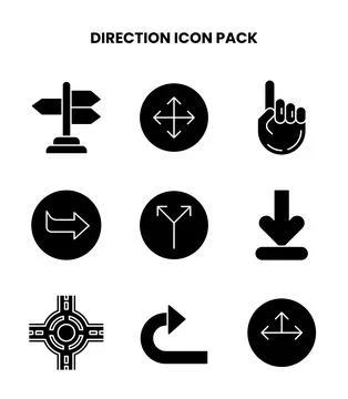 Direction Glyph Vector Icons Pack Stock Illustration