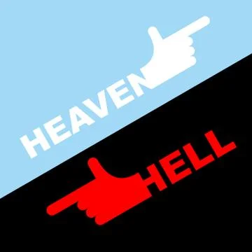 Direction of hell and heaven. Vector illustration. White hand indicates direc Ilustración de archivo