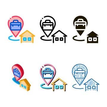 Direction from home styles to work icon vector outline Stock Illustration