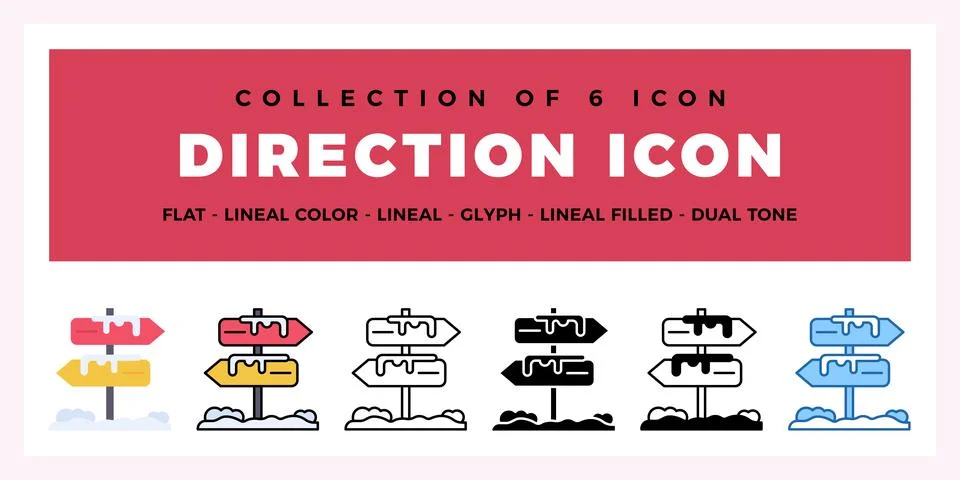 Direction Icon Set 6 Flat Lineal Glyph Icons Stock Illustration
