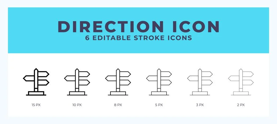 Direction icon set with different stroke. Vector illustration with editable.. Stock Illustration