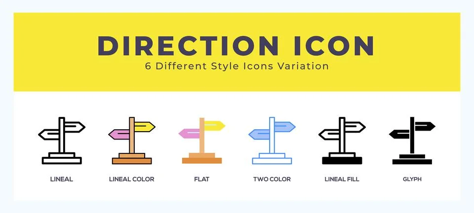 Direction icon set with different styles. Design elements for logo. Vector .. Stock Illustration