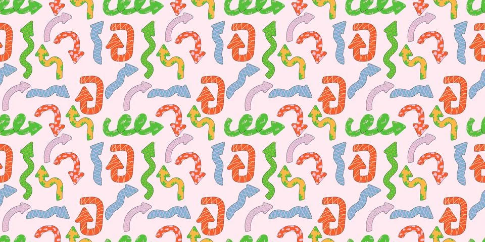 Direction indicators seamless pattern. Naive playful arrow pointers with vect Stock Illustration