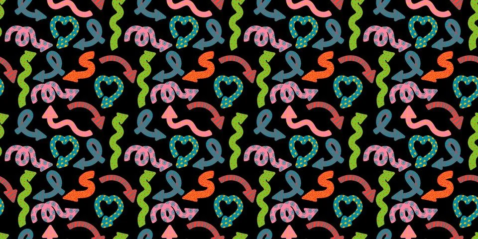 Direction indicators seamless pattern. Naive playful arrow pointers with vect Stock Illustration