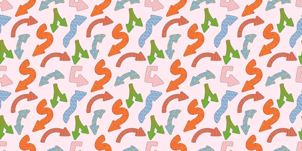 Direction indicators seamless pattern. Naive playful arrow pointers with vect Illustrazione stock