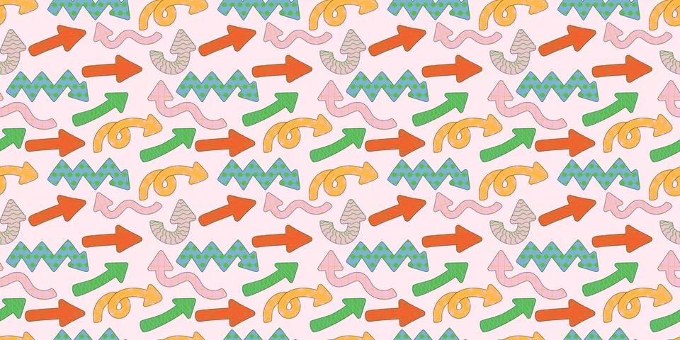 Direction indicators seamless pattern. Naive playful arrow pointers with vect Stock Illustration