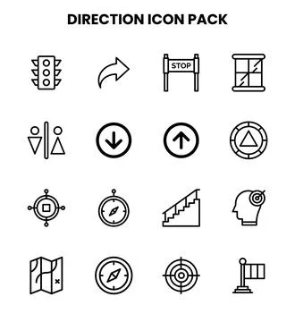 Direction Line Collection Icons Pack Stock Illustration