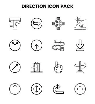 Direction Line Set Icons Pack Illustrazione stock