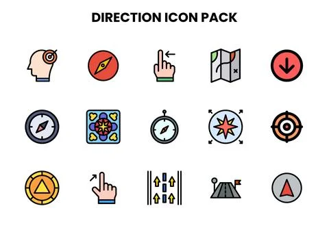 Direction Lineal Color Vector Icons Pack Stock Illustration
