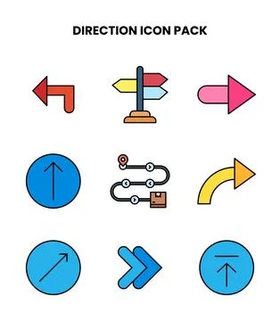 Direction Lineal Color Vector Icons Pack Illustrazione stock