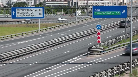 Direction marks on junction of Saint-Petersburg Ring Road Stock Footage 40020002